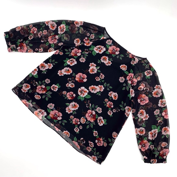 Cabi Garden Blouse # 3595, Black with Rose Print Layered 3/4 Sleeve Top, Medium - Picture 3 of 17